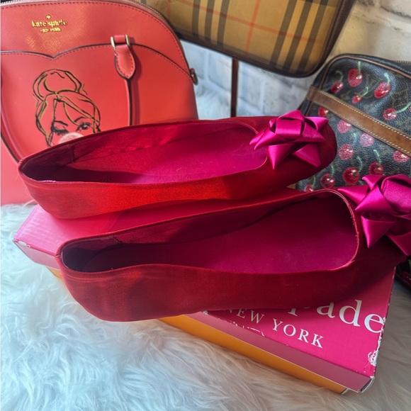 kate spade red and pink satin bow flats - Picture 5 of 7